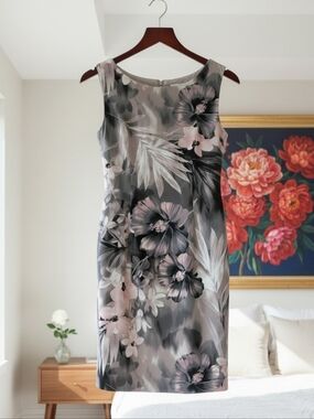 Connected Apparel Structured Sleeveless Sheath Dress Black, Pink & Gray Sz 10